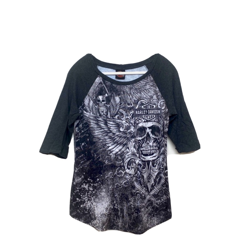 Harley Davidson Skull Crop Long Sleeve Shirt - Large